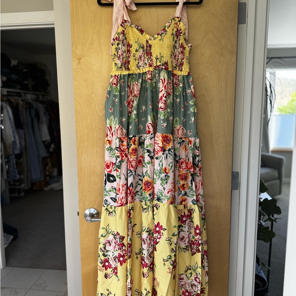 Floral Maxi Dress with Yellow and Green Accents